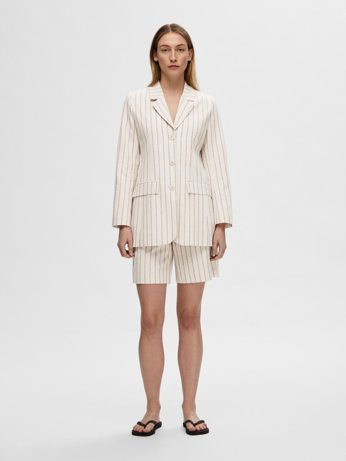 SLF Hilda Fitted Blazer in Pinstripe Sandshell