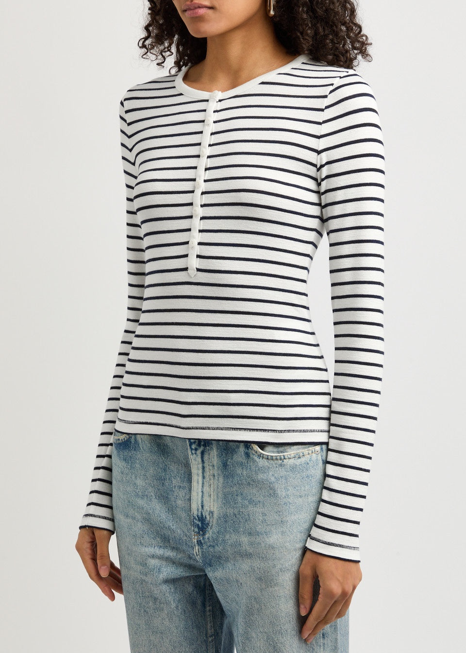 R&B The Knit Stripe Henley in White Multi