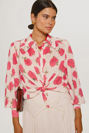 RIXO Blake Shirt in Vintage Rose Ivory