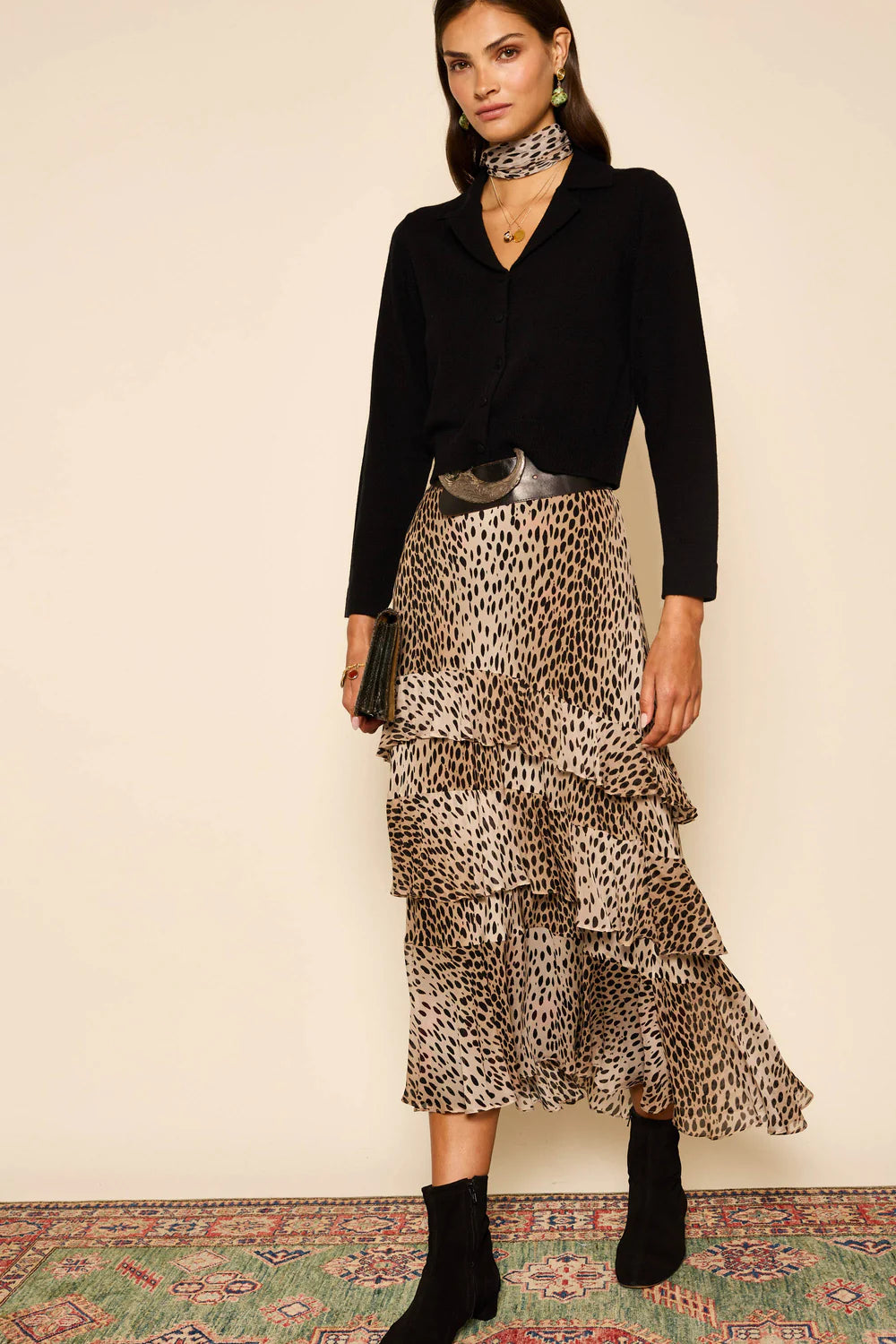 RIXO Preslee Skirt in Antelope Spot Black