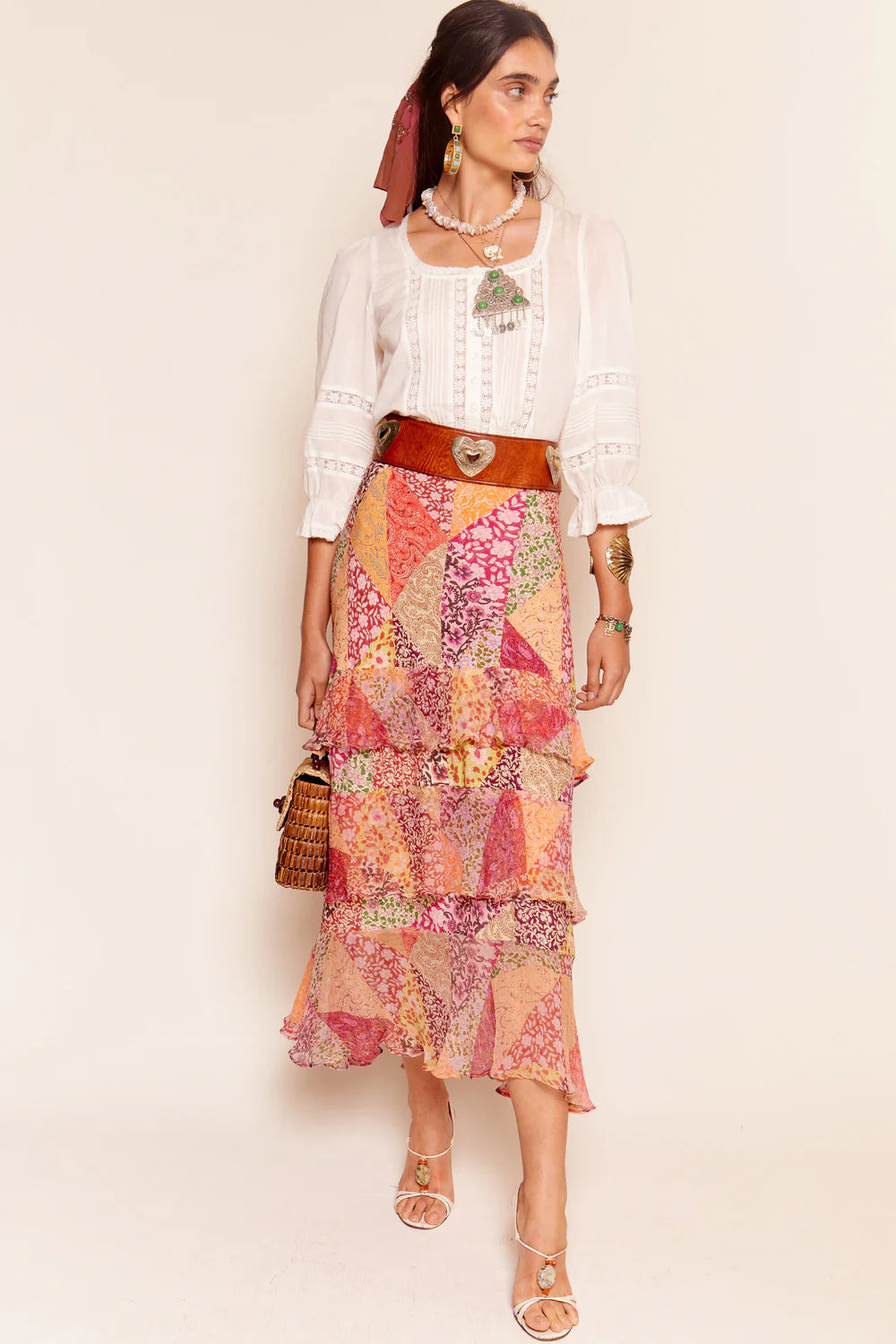 RIXO Preslee Skirt in Patchowork Blush