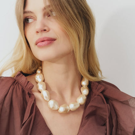 V.BARONI Big Organic Pearl Necklace in Apricot