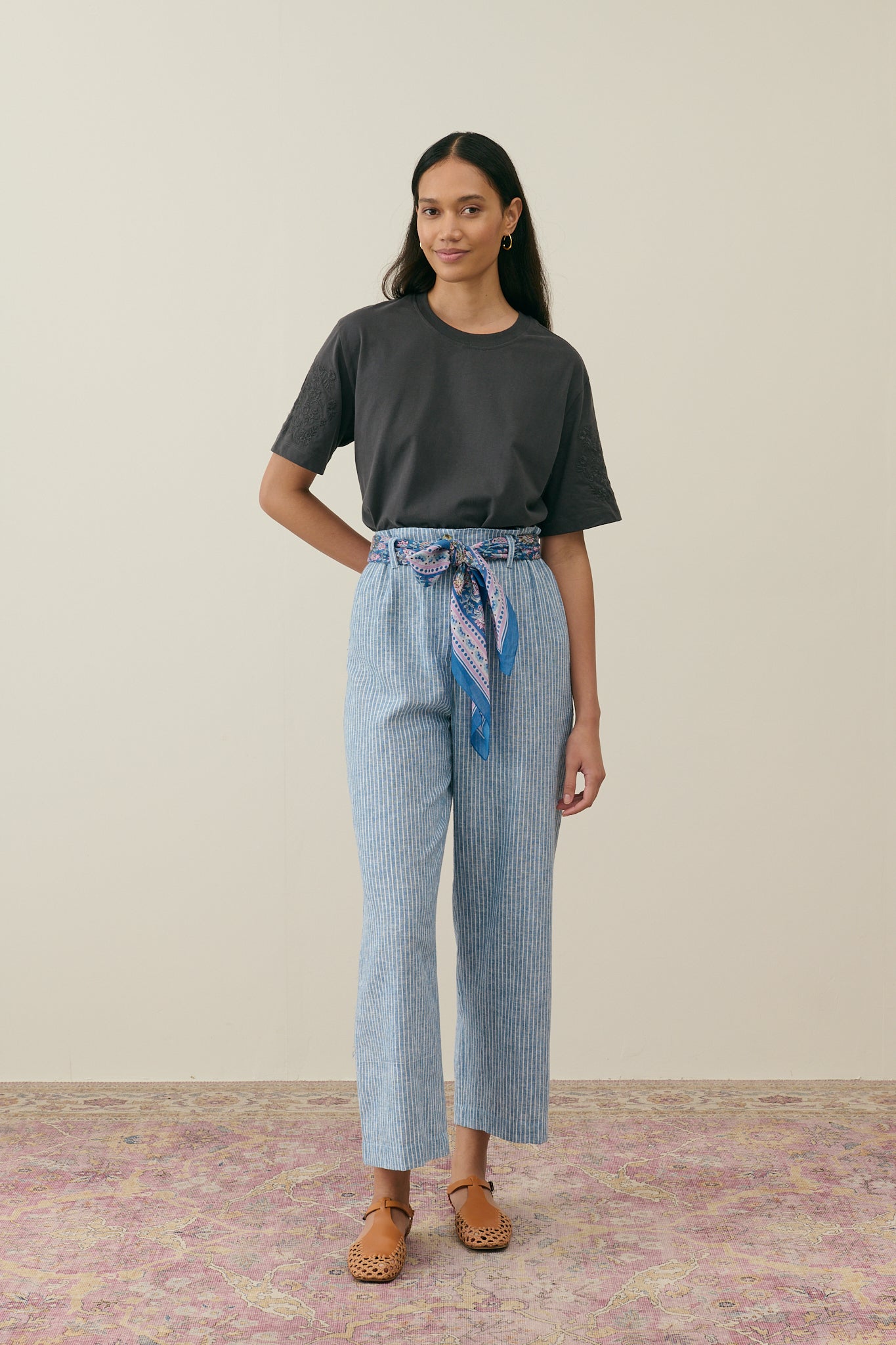 LM Abuela Trousers in Blue Onda Stripes