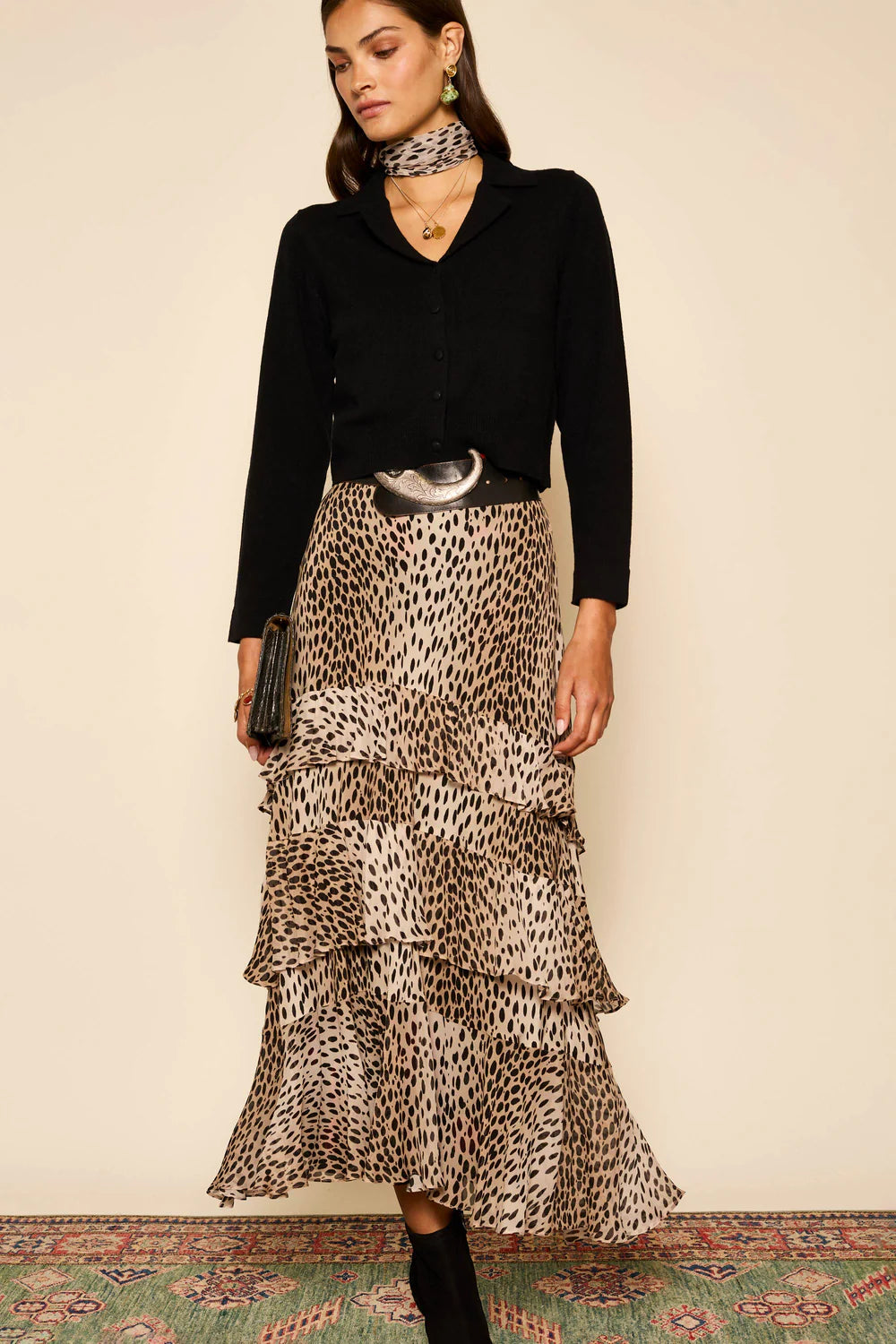 RIXO Preslee Skirt in Antelope Spot Black