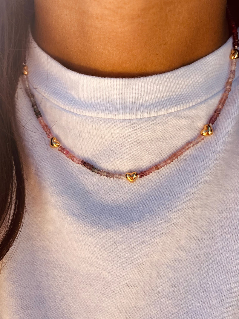 BON BON Mixed Spinel Necklace with Gold Hearts