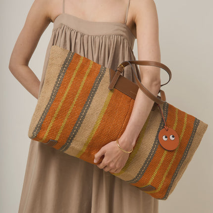 AH Striped Jute E/W Tote in Orange Multi
