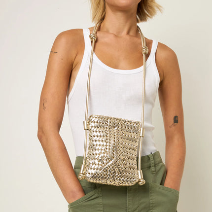 AH Neeson Crossbody Pouch in Platino Mirror Leather