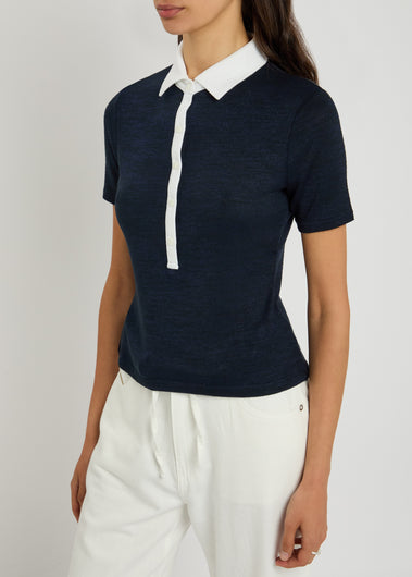 R&B The Knit Button SS Polo in Navy