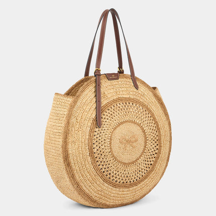 AH Round Bow Tote in Natural Raffia