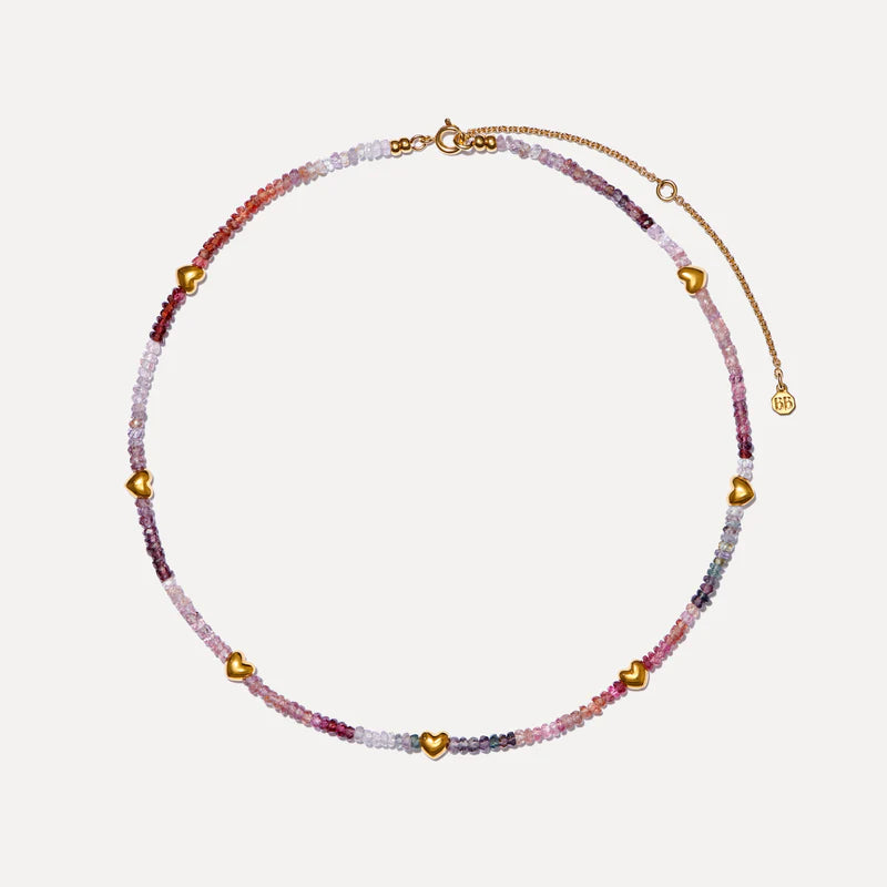 BON BON Mixed Spinel Necklace with Gold Hearts