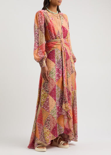 RIXO GOLD Meera Dress in Patchwork Blush