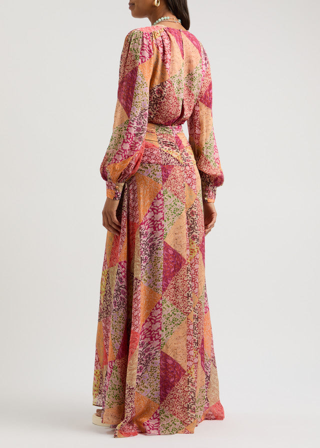 RIXO GOLD Meera Dress in Patchwork Blush