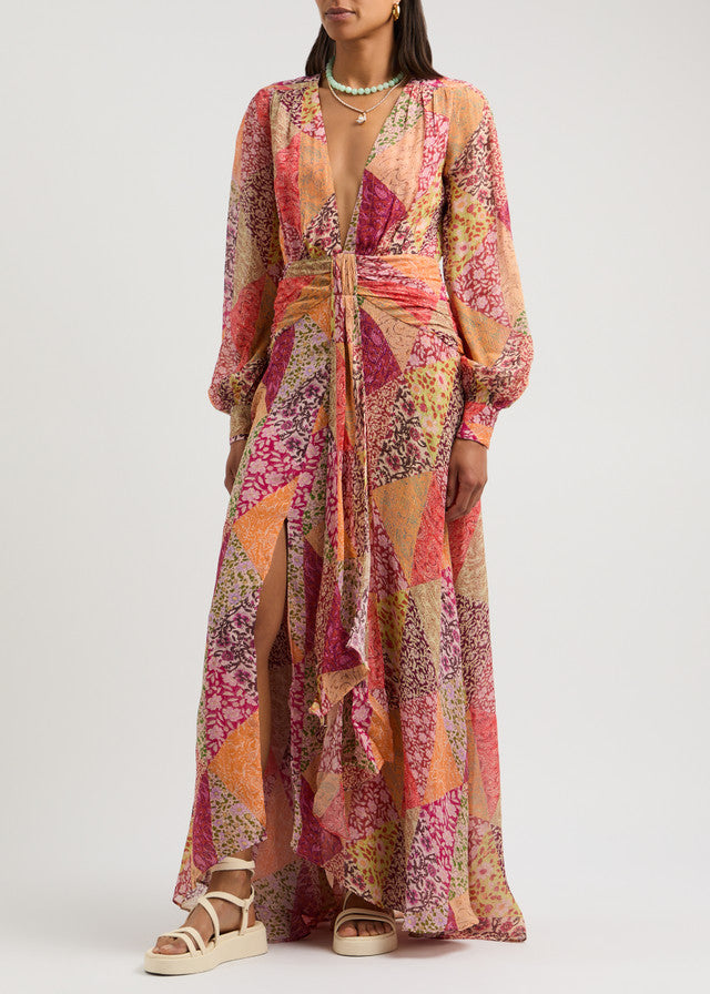 RIXO GOLD Meera Dress in Patchwork Blush