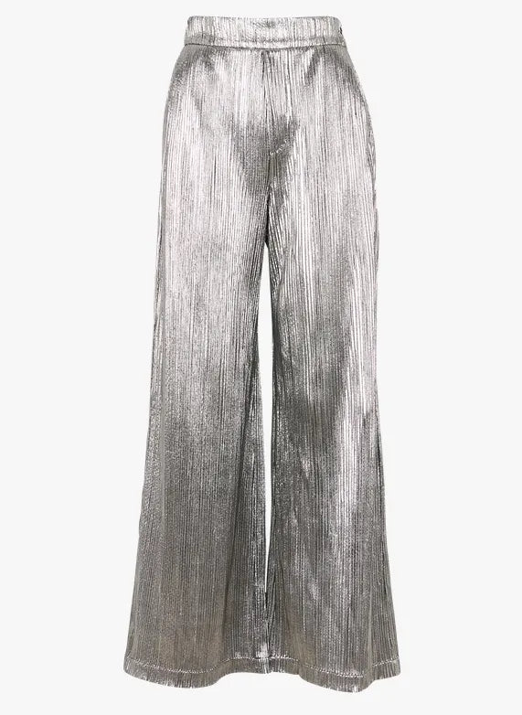 SUNCOO Jill Plisse Trousers in Argent