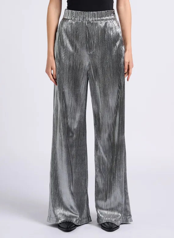 SUNCOO Jill Plisse Trousers in Argent