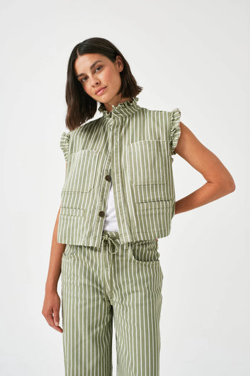S&M Pablo Waistcoat in Vintage Moss Wide Stripe