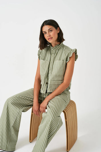 S&M Pablo Waistcoat in Vintage Moss Wide Stripe