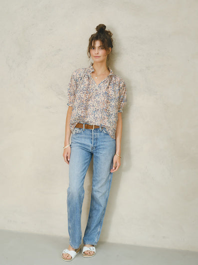 M.A.B.E Cass Print LS Top in Navy