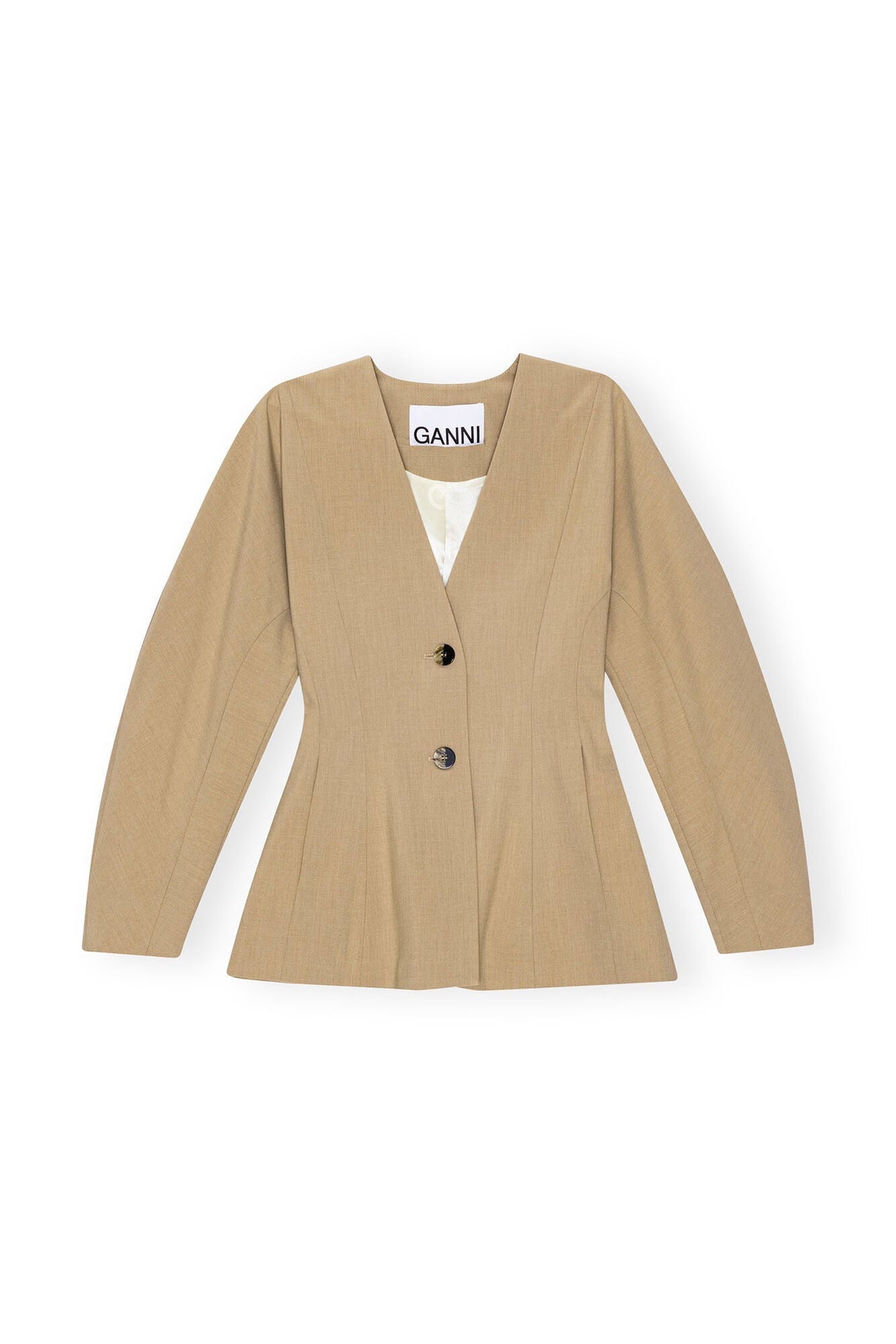 GANNI F9560 Drapey Melange Fitted Blazer