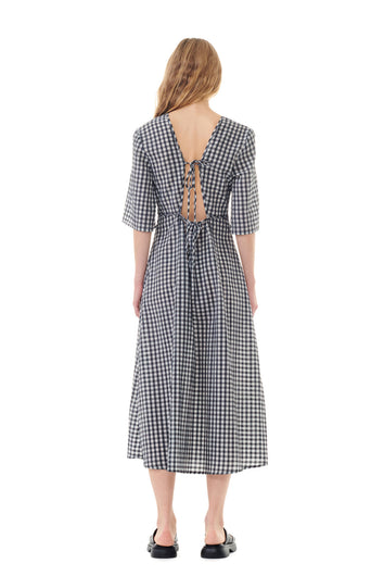 GANNI F9308 Seersucker Check Dress in Egret