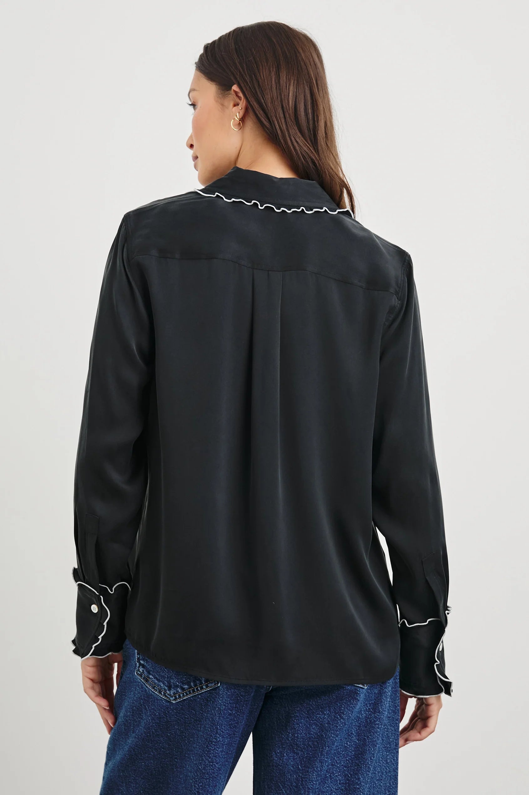 RAILS Fia Blouse in Black with White Piping