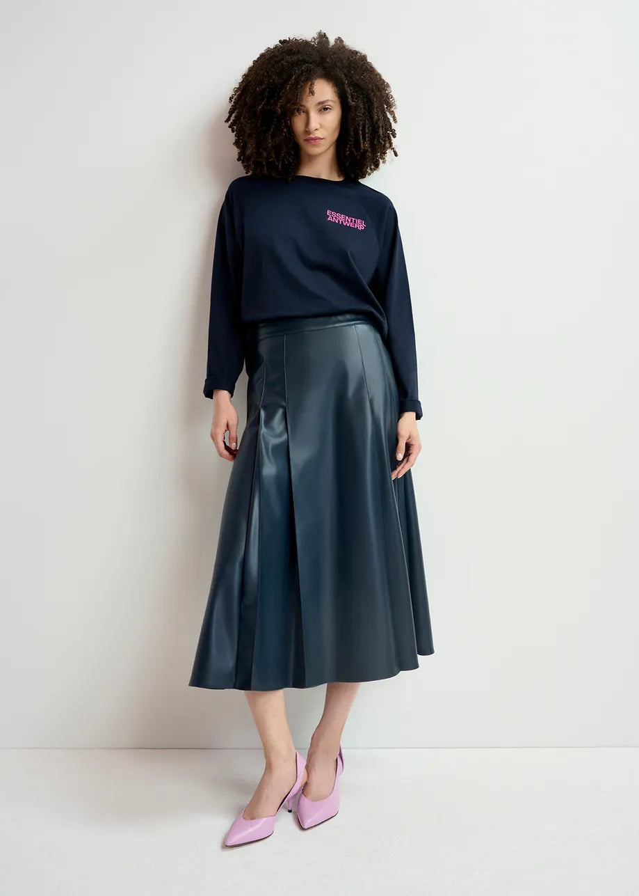 EA Geeuw Faux Leather Midi Skirt in Blue