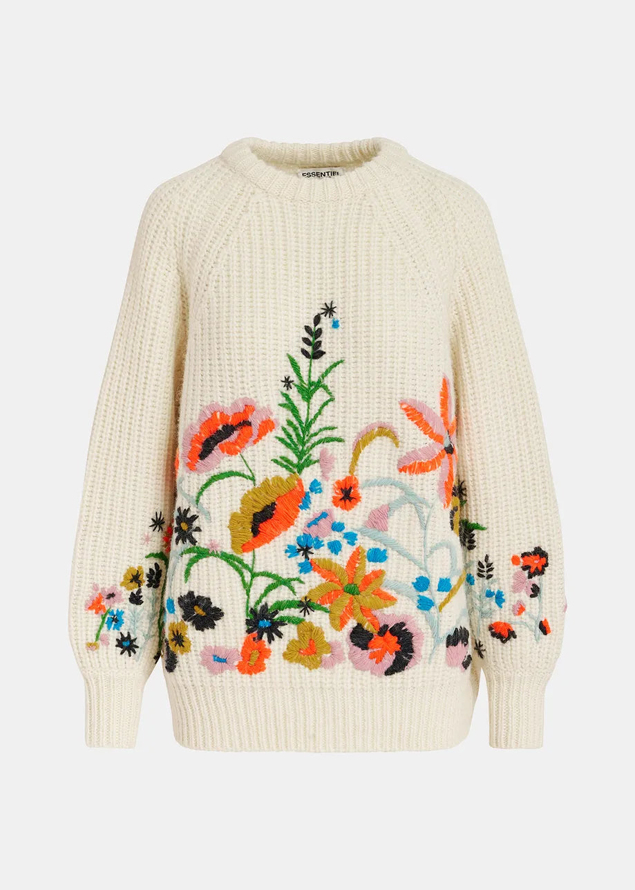 EA Glossy Embroidered Knit in Off White