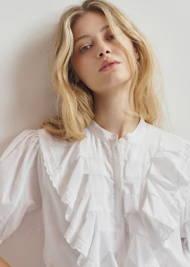 EA Hamadeus Ruffle Detail Shirt in White