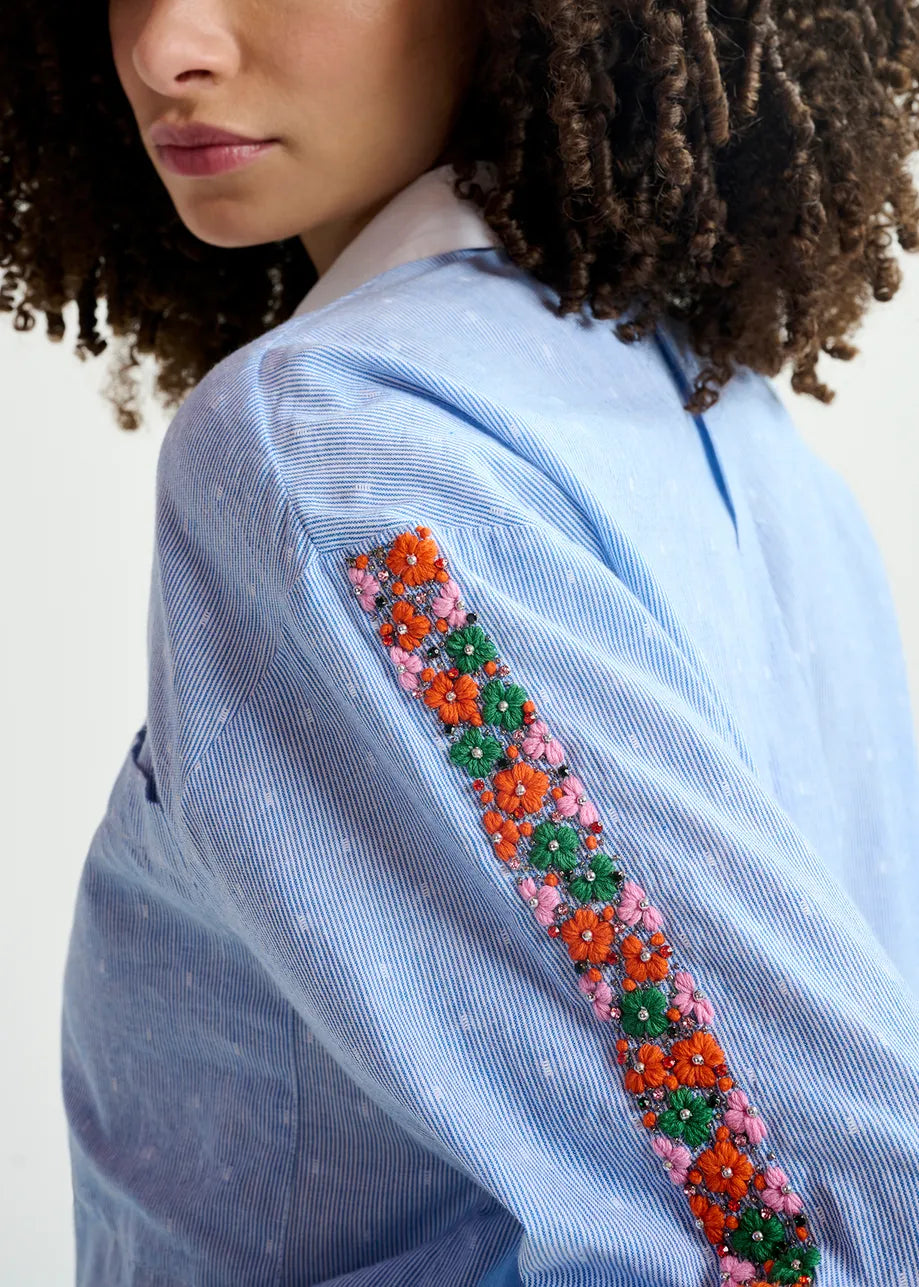 EA Harkle Sleeve Embroidered Shirt in Bel Air