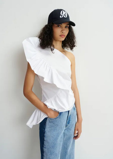 EA Haven Asymmetric Ruffle Top in White