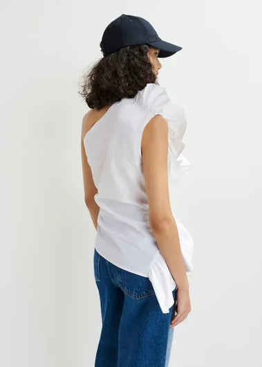 EA Haven Asymmetric Ruffle Top in White