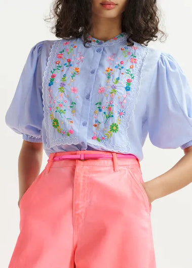 EA Horange Embroidered Shirt in Aqua Blue