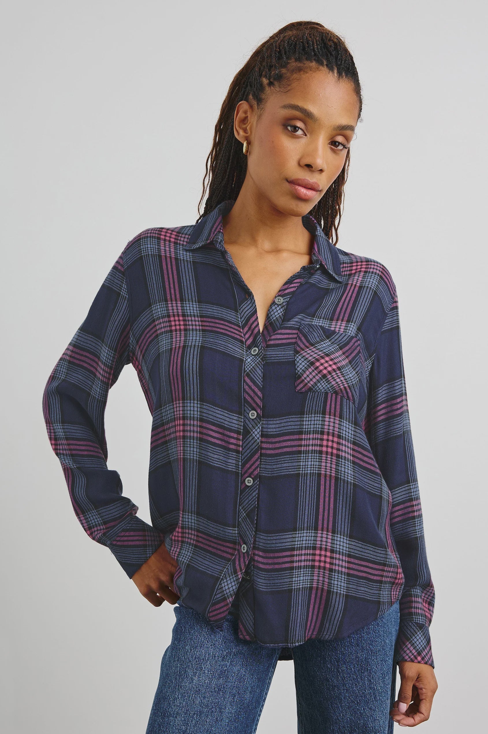 RAILS Hunter Check Shirt in Navy Rose Astor