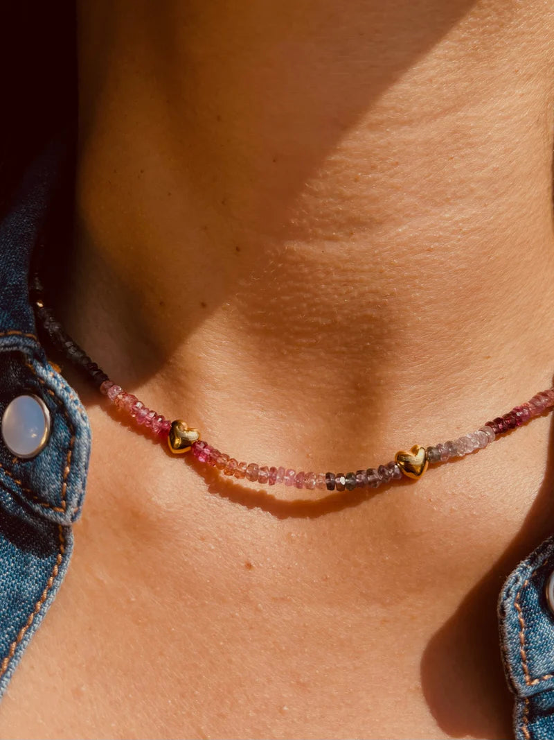 BON BON Mixed Spinel Necklace with Gold Hearts