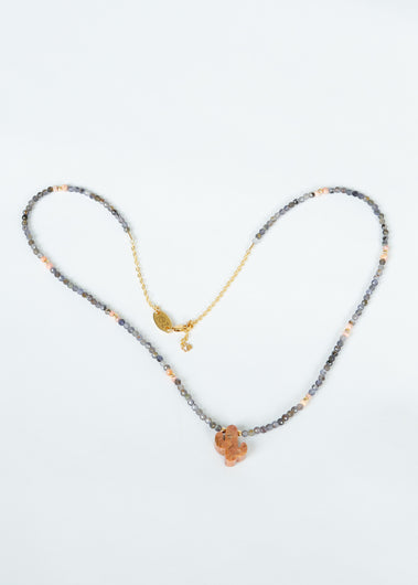 ZOI Hugo Necklace, Iolite, Rhodonite, Pearl