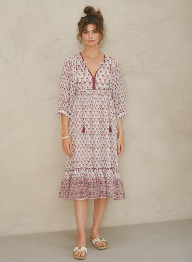 M.A.B.E Kiki Print Gathered Dress in Pink