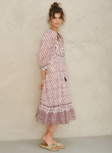 M.A.B.E Kiki Print Gathered Dress in Pink