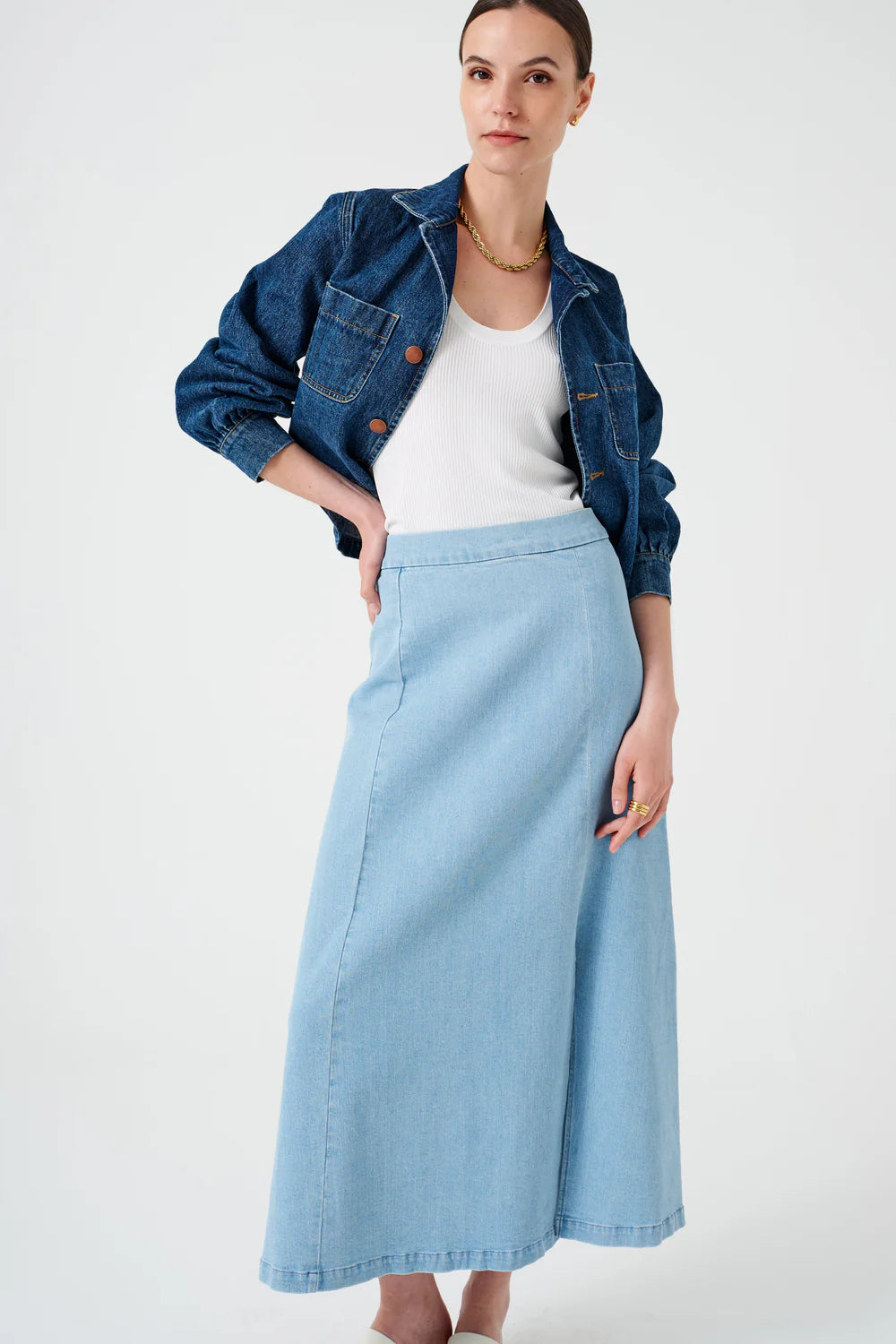 S&M Faye Slip Skirt in Oceanic Blue