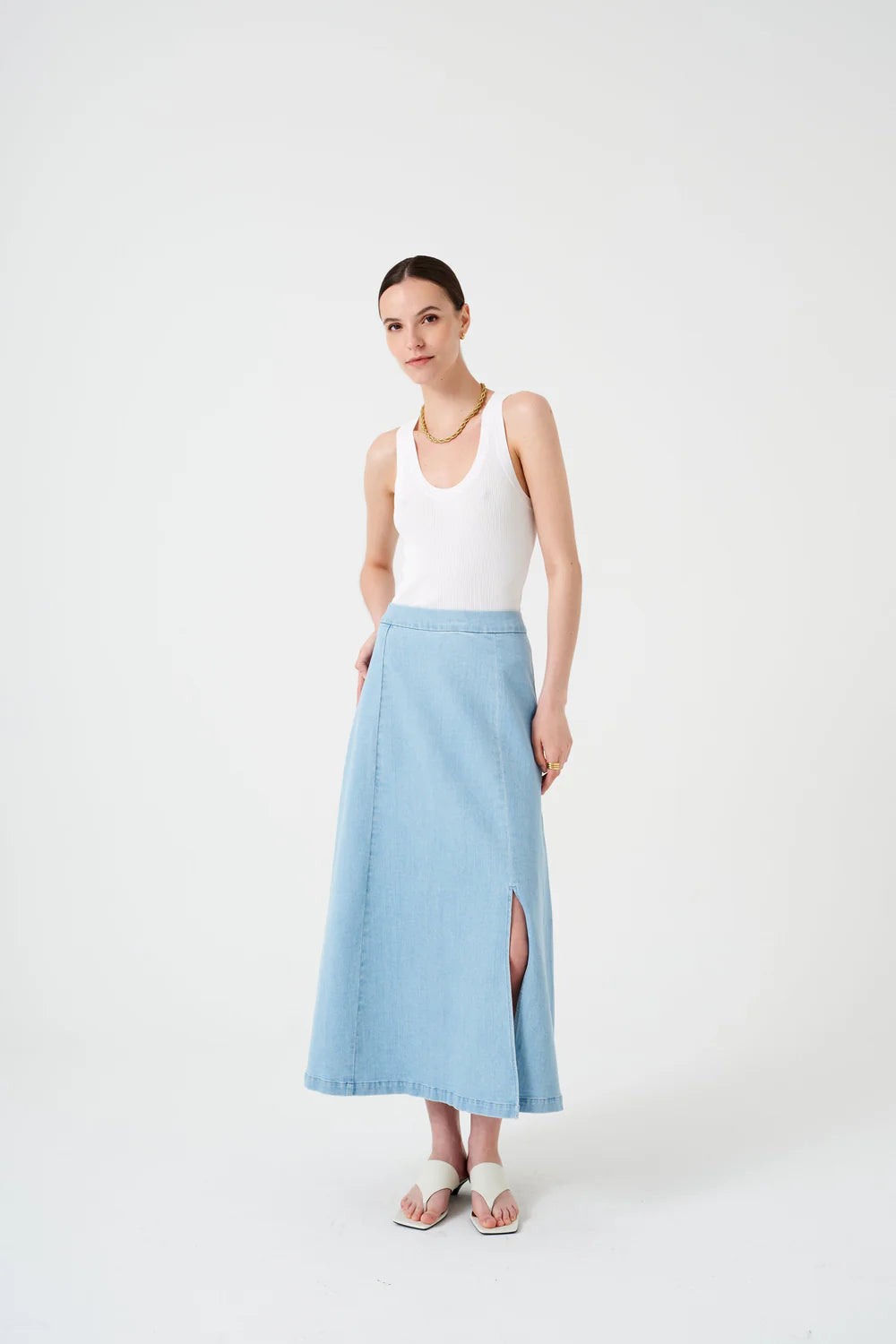 S&M Faye Slip Skirt in Oceanic Blue