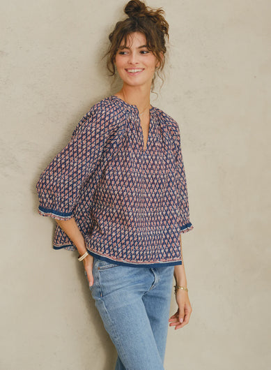M.A.B.E Mari Print LS Top in Indigo