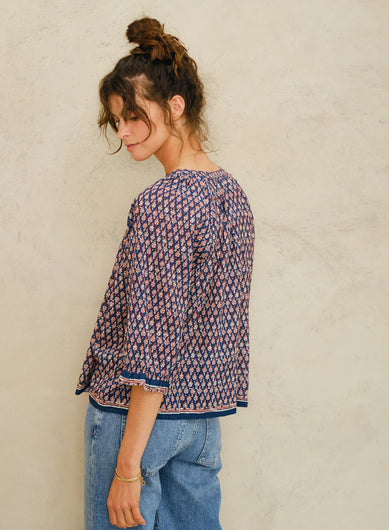 M.A.B.E Mari Print LS Top in Indigo