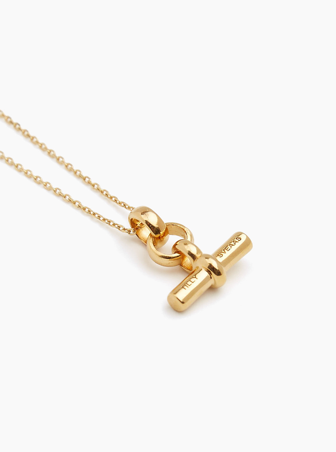 TS Mini Gold T Bar Necklace on Trace Chain