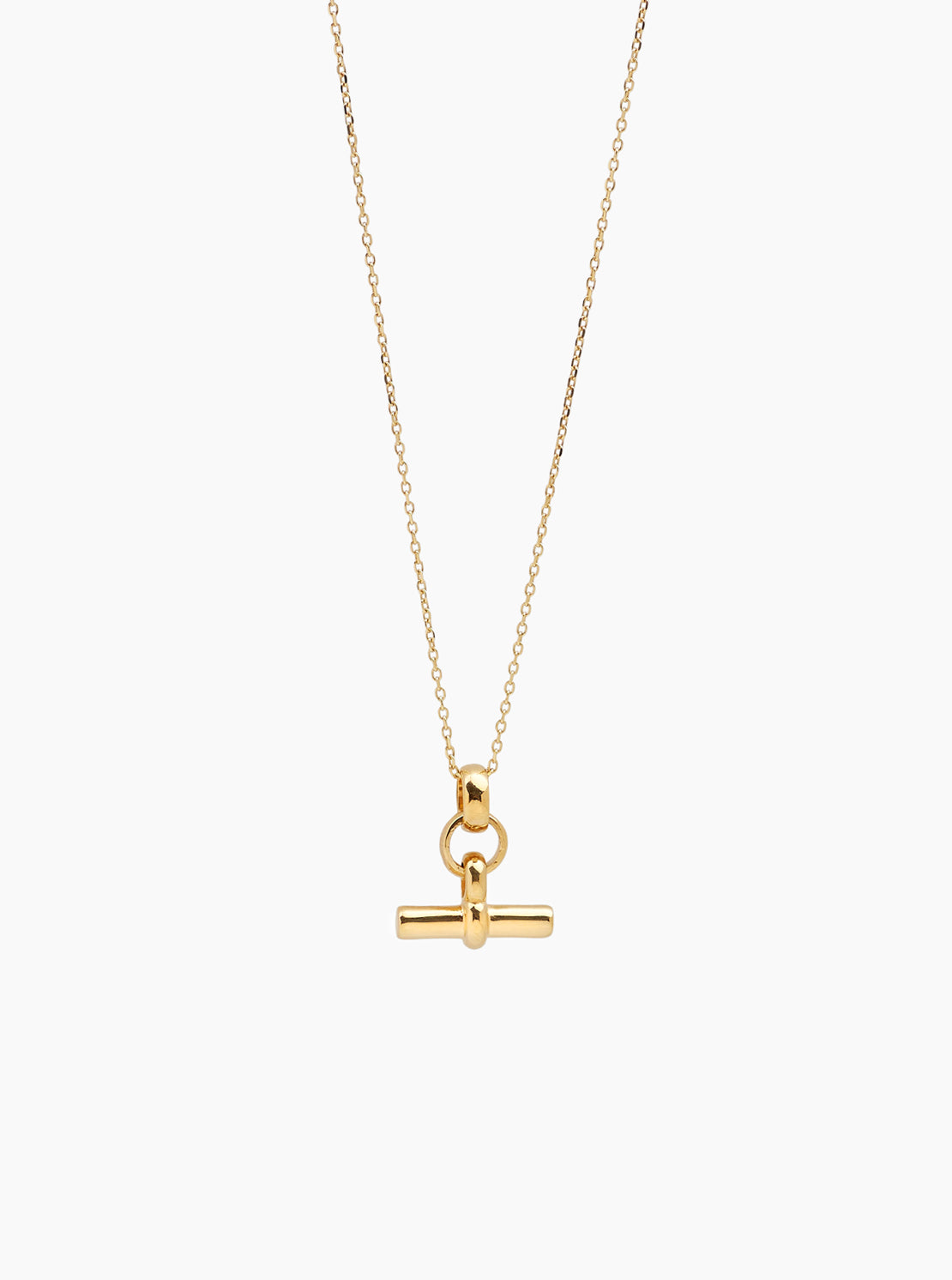 TS Mini Gold T Bar Necklace on Trace Chain