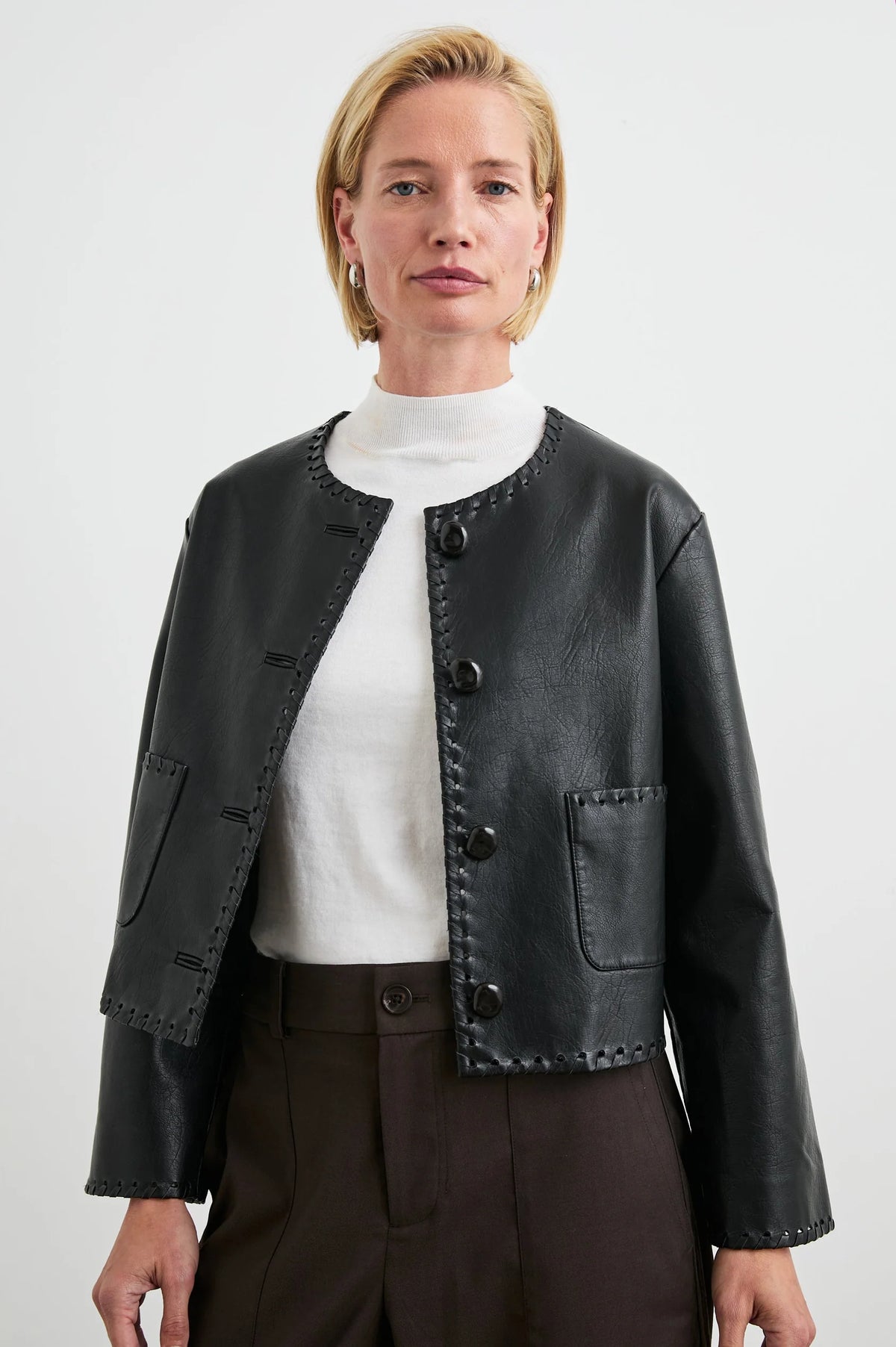 RAILS Nevina Whipstich Faux Leather Jacket in Black