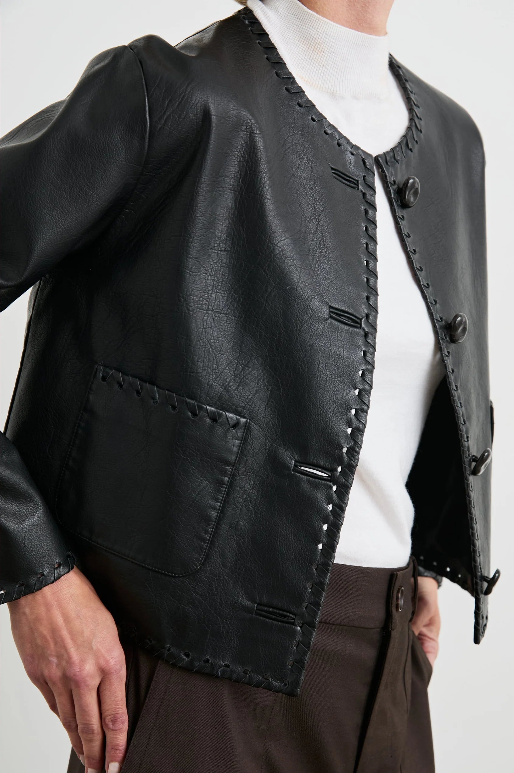 RAILS Nevina Whipstich Faux Leather Jacket in Black