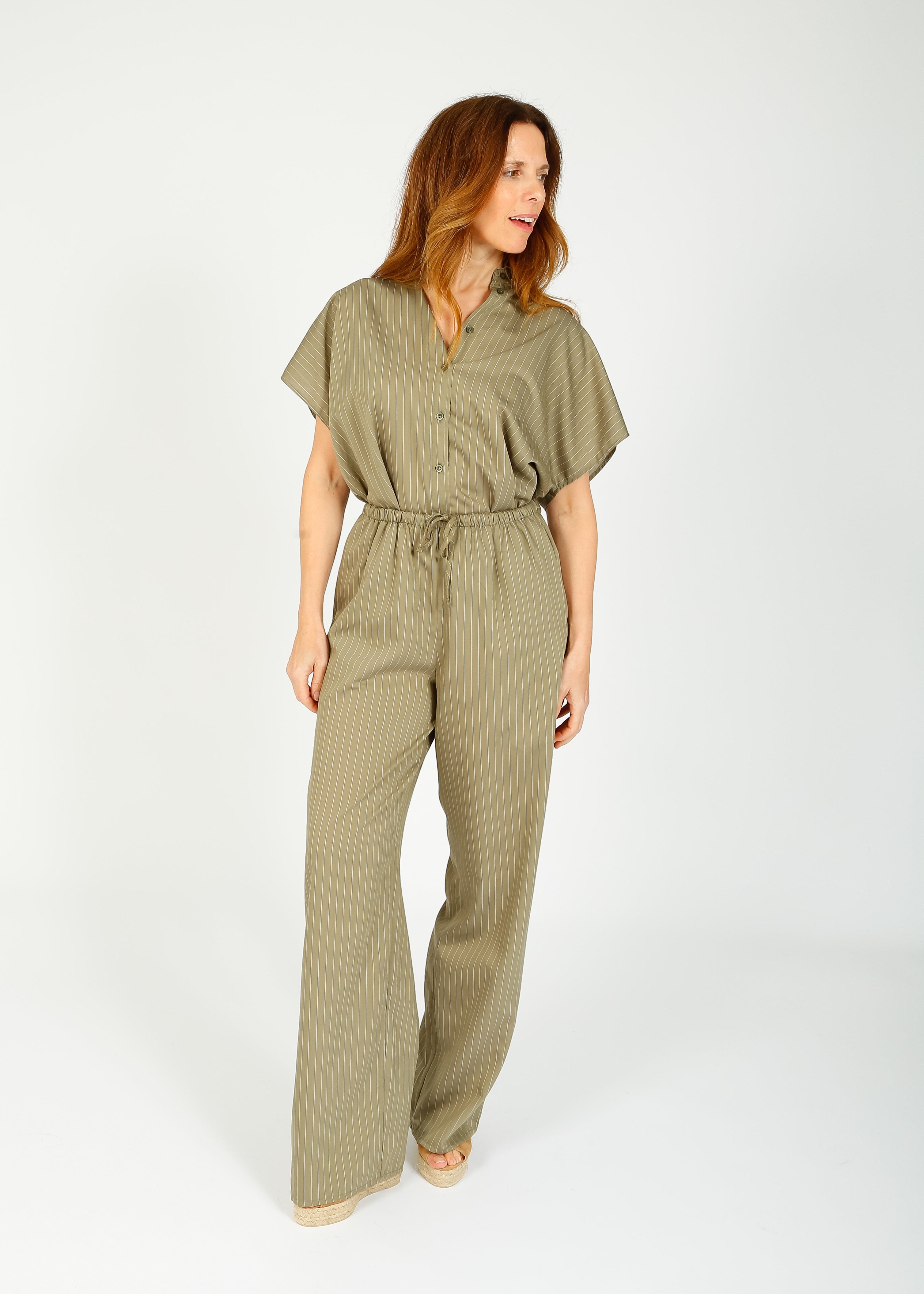 AV Oaky 10 Striped Trousers in Olive Raye