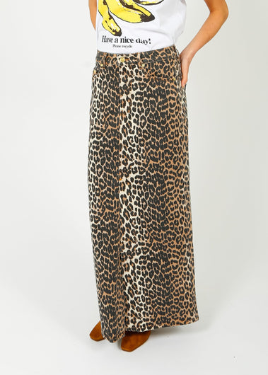 GANNI J1445 Printed Denim Maxi Skirt in Leo