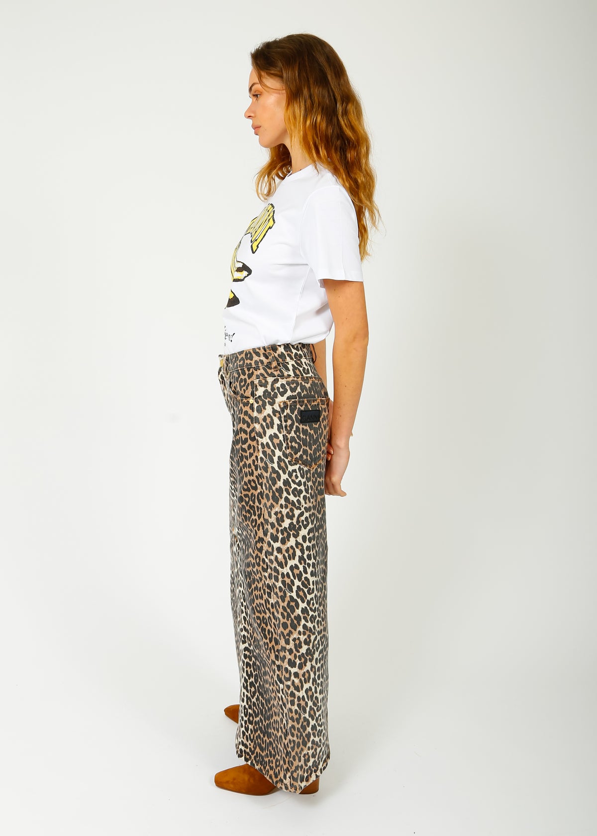 GANNI J1445 Printed Denim Maxi Skirt in Leo