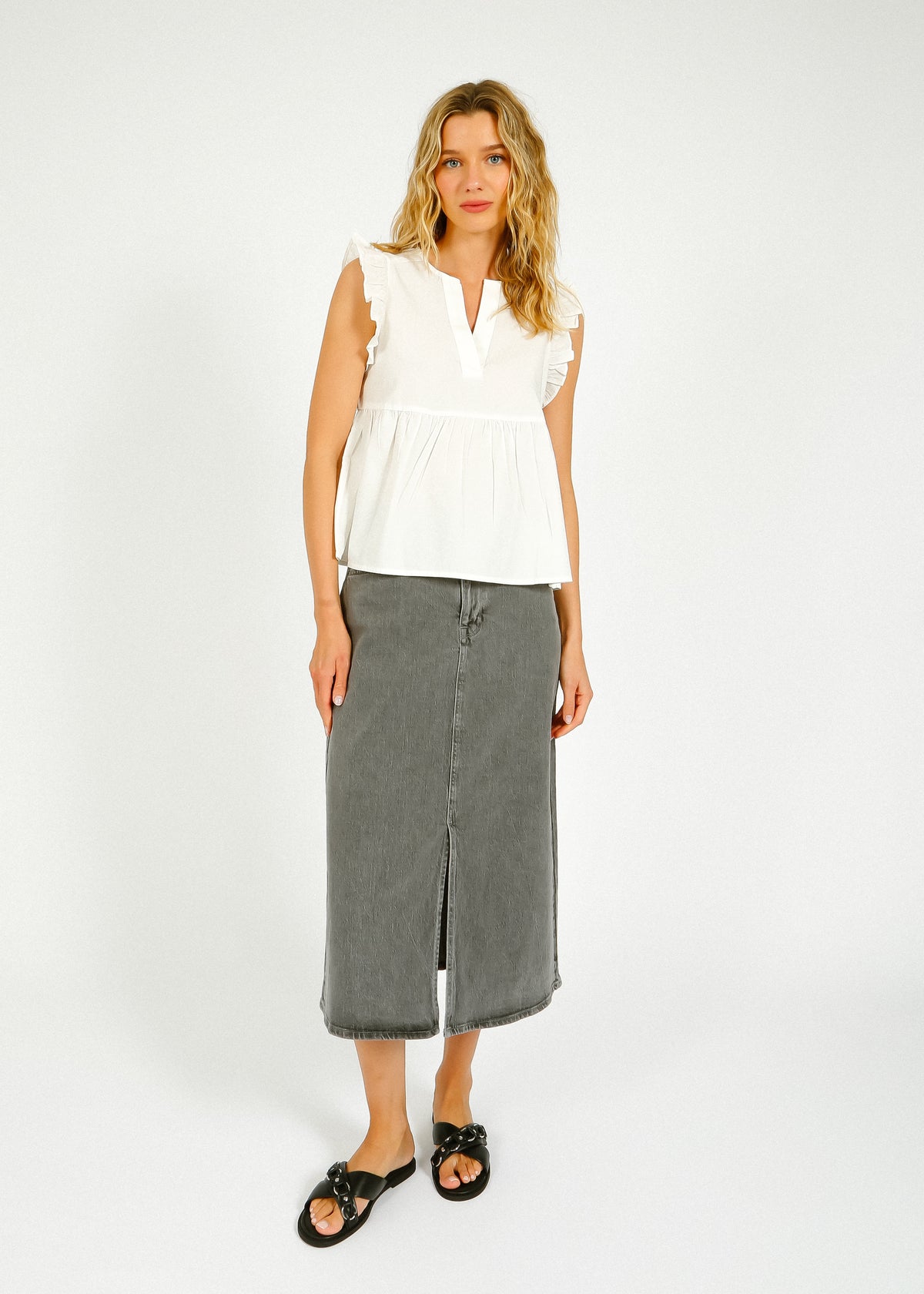 SLF Krista Gerda Denim Skirt in Light Grey