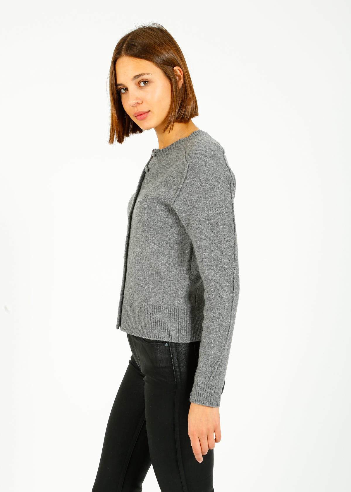 R&B Bridget Crew Cardigan in Grey